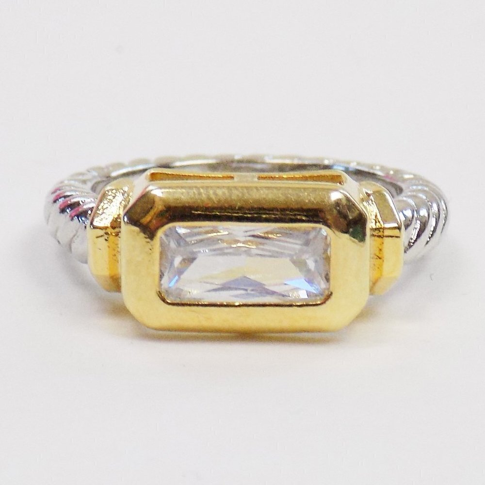 new with box clear crystal stone cubic zirconia ring silver and gold